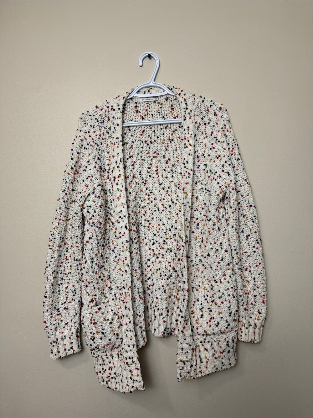 Staccato Cream Speckled Open-Front Cardigan size M